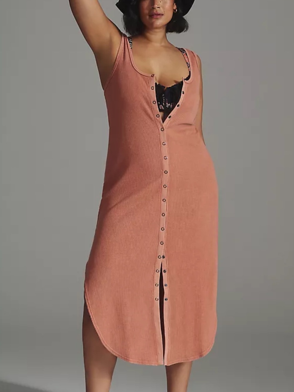 DAILY PRACTICE ANTHROPOLOGIE WOMENS WAFFLE BUTTON FRONT MIDI DRESS SMALL